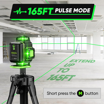 Laser Level 360 Self Leveling with Tripod, Elikliv 4D Laser Level, 165Ft Green Laser Level Lines Tool, 4x360° Cross Line Laser for Construction, Floor - WoodArtSupply