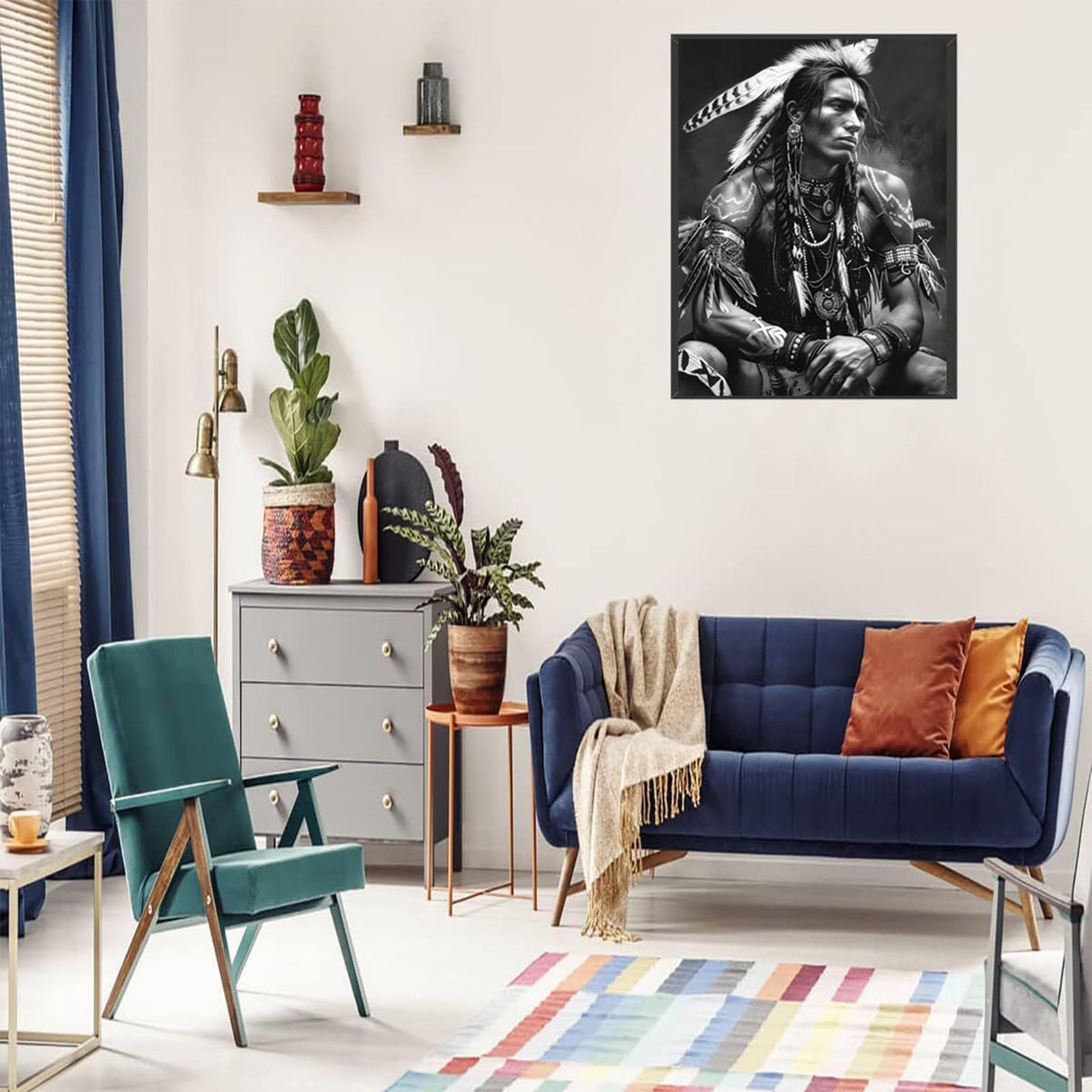 JXAVAXDE American Native Indian Man Black and White 5D Diamond Art Painting for Adults Full Drill Round Diamond Paint by Number Kits for Beginners Gems Cross Stitch for Wall Decor 12x16 inch JXAVAXDE