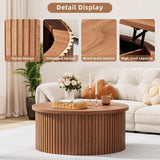 Fsbecl Fluted Lift Top Coffee Table with Hidden Storage, 31.6 Inch Round Coffee Tables for Living Room, Circle Wood Center Tables for Home (Walnut) Fsbecl