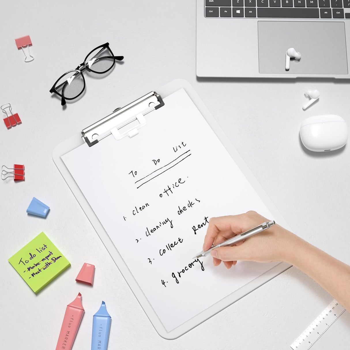 Hongri Plastic Clipboard, White 8.5x11" Clipboard, A4 Letter Size Clipboards for Nurses, Students, Office and Women, Clipboard with Pen Holder and Low Profile Clip, Size 12.5 x 9 Inch(White) Hongri