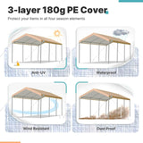 FORALEBEN Carport Replacement Canopy Cover for 10' x 20' Car Tent Top Garage Shelter Cover Tarp with Ball Bungees (Only Top Cover, Frame Not Include) Ginger FORALEBEN
