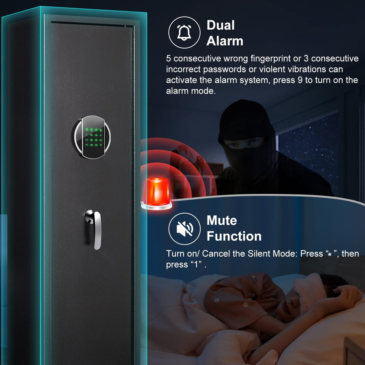 57" Rifle Gun Safe, Digital 5-6 Gun Safe for Rifles and Pistols, Shotgun Gun Safes for Home, Gun Safes for Home Rifle and Pistols with Backlit Keypad, Mute Mode, and Two Removable Shelves silkight