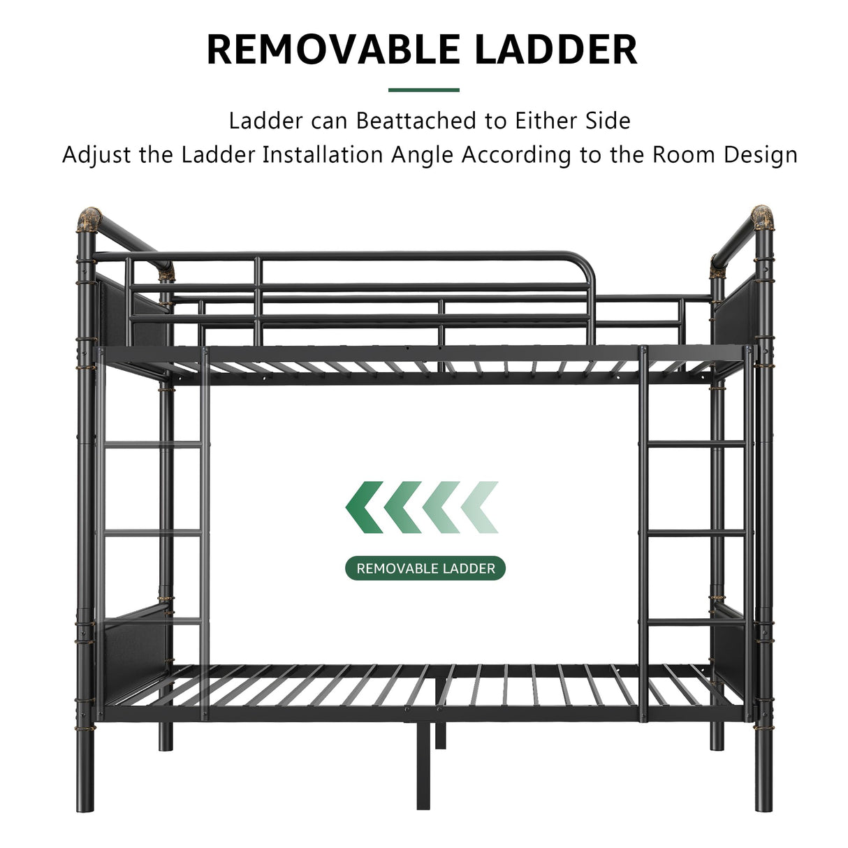 Jocoevol Metal Bunk Bed Twin Over Twin, Industrial Bunkbeds Heavy Duty Bed with Safety Guard Rails and Space-Saving Design, Steel Bed for School, Bedroom (Black Leather) Jocoevol