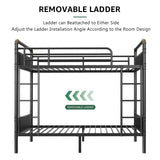 Jocoevol Metal Bunk Bed Twin Over Twin, Industrial Bunkbeds Heavy Duty Bed with Safety Guard Rails and Space-Saving Design, Steel Bed for School, Bedroom (Black Leather) Jocoevol