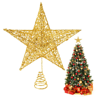 Glittered Christmas Tree Topper, 8 Inches Gold Glitter Christmas Tree Ornaments Metal Hollow Star for Christmas Tree Home Decoration