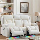 SENIFIS Loveseat Recliner Sofa, Leather Sofa with Massage & Heating, Home Theater Seating Power Reclining Loveseat with Outlet/LED Light/Cup Holders/Speaker/USB (Beige, Loveseat with Console) SENIFIS