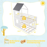 Giantex House Bunk Bed Twin Over Twin, Solid Wood Floor Bunk Bed with Built in Ladder, Window & Safety Guardrail, Wooden Kids Low Bunk Beds for Teens Boys & Girls, No Box Spring Needed, White Giantex