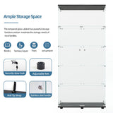 74.8" Tall Glass Display Cabinet with LED Lights, Curio Glass Cabinet with 5 Shelves with 2 Door, Quick-Install Style Floor Standing Bookshelf File Cabinet for Home Office Kootlena