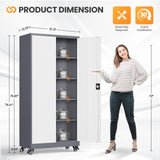 AFAIF Garage Cabinet with Wheels and Adjustable Shelves, Metal Garage Storage Cabinets with 2 Doors, Storage Caninet with Lock, Large Tool Cabnet for Workshop/Home/Office-(Gray White 75”H) AFAIF