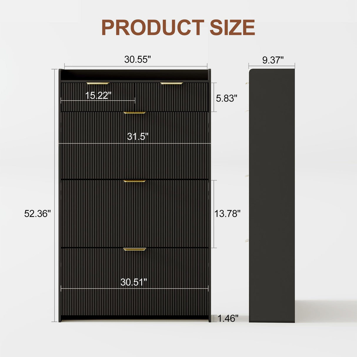 IDEALHOUSE Modern Black Shoe Cabinet with 3 Flip Drawers & 2 Small Drawers & Hook, Slim Fluted Shoe Storage Organizer, Narrow Entryway Cabinet for Apartment, Hallway, Entrance IDEALHOUSE