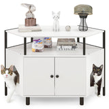 Tangkula Corner Litter Box Enclosure, Double Enclosed Litter Box Furniture with Open Shelf, 2 Entrances, Hidden Cat Washroom, Large Cat Box Cabinet for Indoor Cats (White) Tangkula