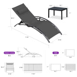PURPLE LEAF Patio Oversized Chaise Lounge Chair Set with Side Table Pool Adjustable Recliner Chairs for Outside Outdoor Sunbathing Tanning Poolside Lounger PURPLE LEAF