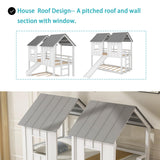 Polibi Slide Wooden Bunk Bed with Windows, Ladder, Guardrails and Twin Size in White Polibi