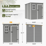 UDPATIO Outdoor Storage Shed 6 x 6 FT, Resin Garden Sheds Plastic Patio Outdoor Storage with Lockable Door for Tool, Bike, Garbage Can Gray White UDPATIO