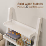 AQIMUELE White Wooden Ladder Shelf with Edges, 5-Tier Modern Leaning Bookshelf Ladder – Stylish Space-Saving Bookcase for Living Room, Bedroom & Home Office AQIMUELE