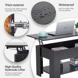 FDW Lift Top Coffee Table with Hidden Compartment and Storage Shelf Wooden Lift Tabletop for Home Living Room Reception Room Office (Black) FDW