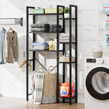 OTK Over The Toilet Storage with 7-Tier Bathroom Organizer Shelf, Freestanding Space Saver with Hooks & Adjustable Feet, Storage Rack for Bathroom, Restroom, Laundry, Black OTK