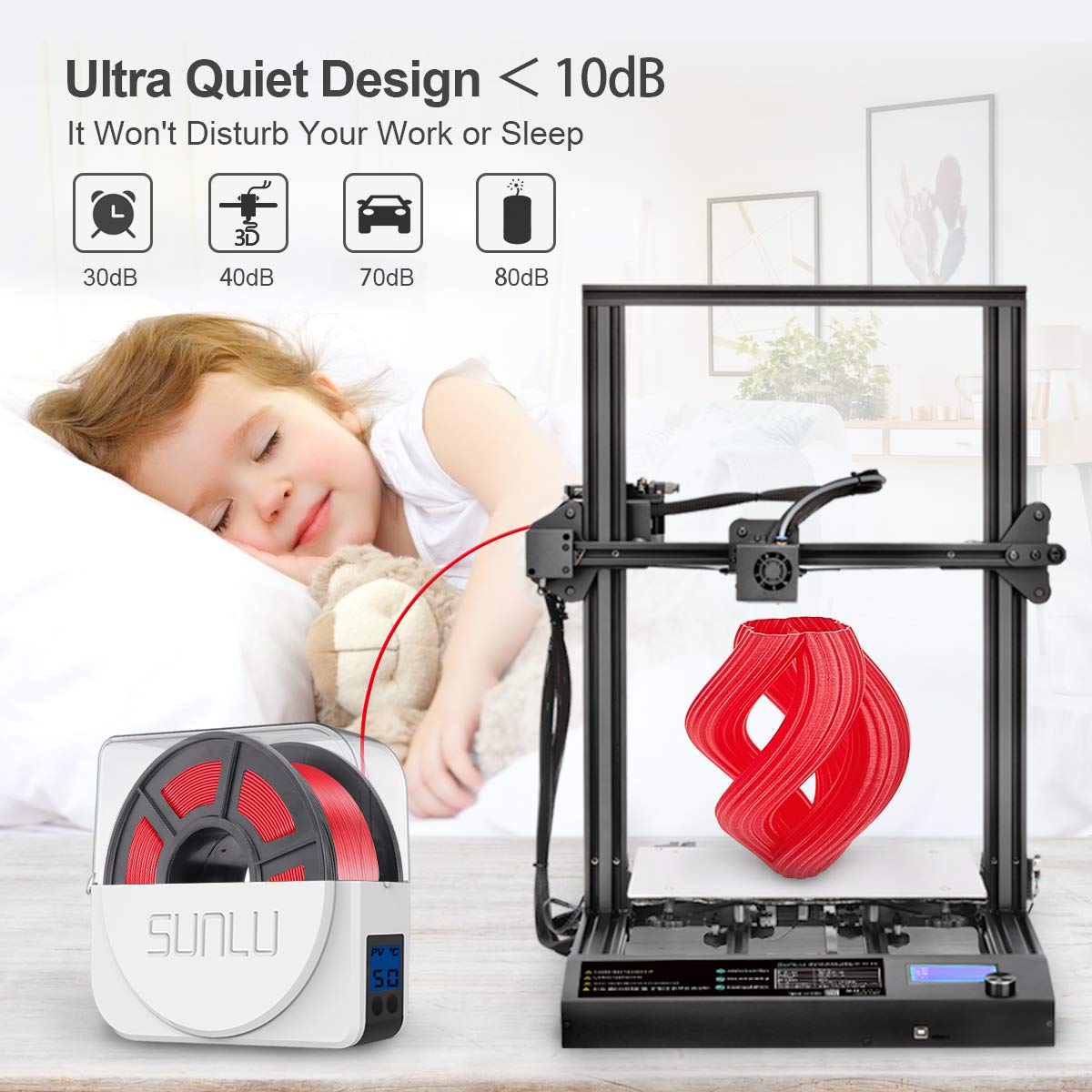 SUNLU Official Filament Dryer S1 Plus, Built-in Circulation Fan, Filament Dryer Box Storage Box for 3D Printer Filament 1.75 2.85 3.00, S1 Plus White SUNLU