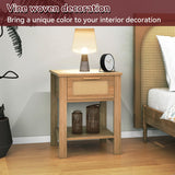 IBUYKE Rattan Nightstand Set of 2, Boho Night Stand with Drawer, Wood Bedside Tables with Storage Shelf, End Table with Legs for Bedroom, Natural UWNS011N-2 IBUYKE