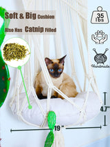 KARCEEY Macrame Cat Hammock,Macrame Hanging Cat Bed with Catnip Cushion and Hanging Kit (1.Macrame Hammock with Cat Bed) KARCEEY