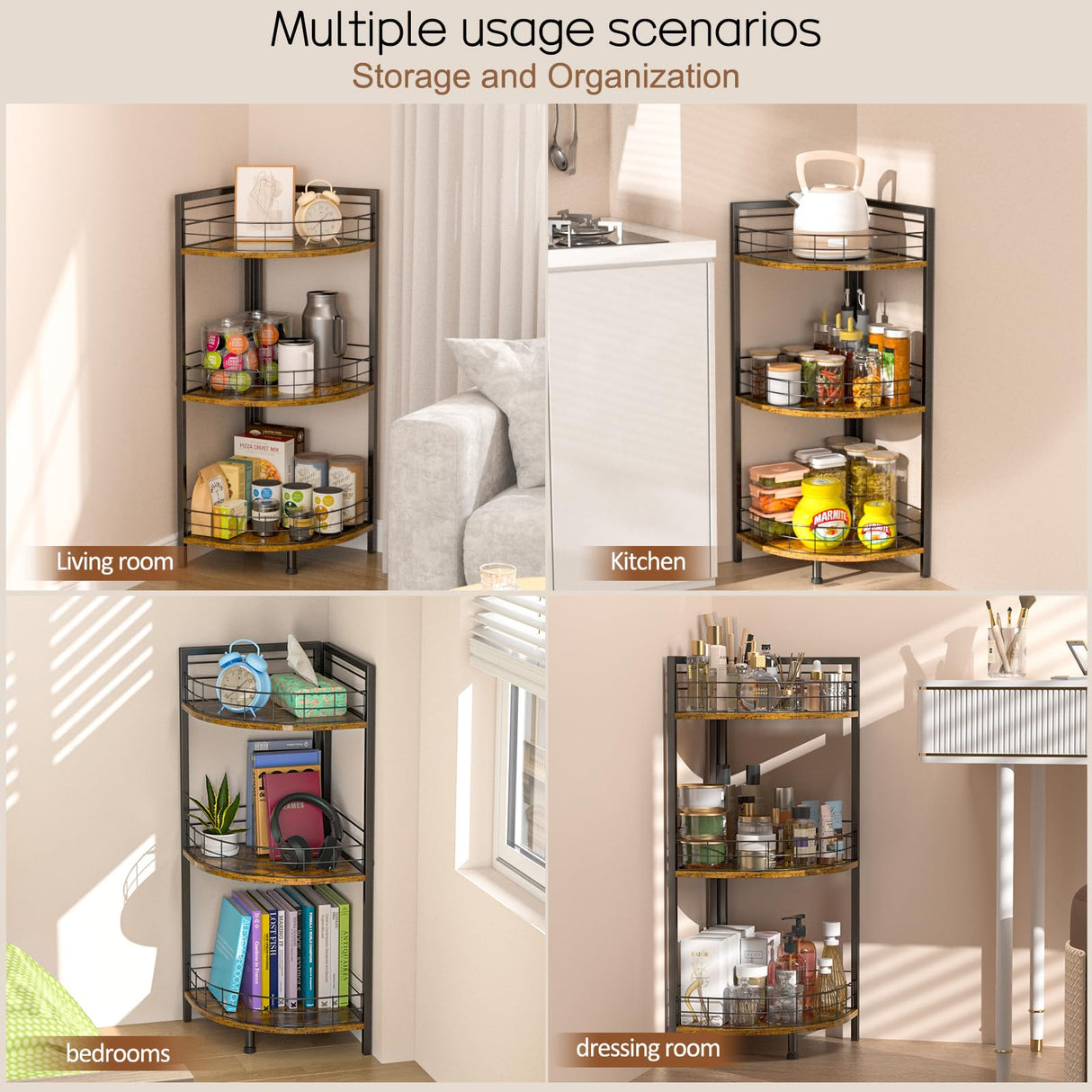 DAOUTIME Bathroom Standing Shelf, 3 Tier Open Floor Shelves, Free-Standing Shelf Units, Triangular Curved Corner Shelf Stand for Small Space, Ideal for Bathroom,Kitchen,Vanity Storage and Organizer DAOUTIME