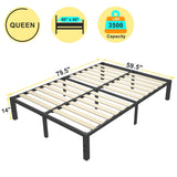 ROIL 14-Inch Heavy Duty Queen Size Bed Frame with Wooden Slats - No Box Spring Required, Noise-Free Design, and Mattress Stoppers ROIL