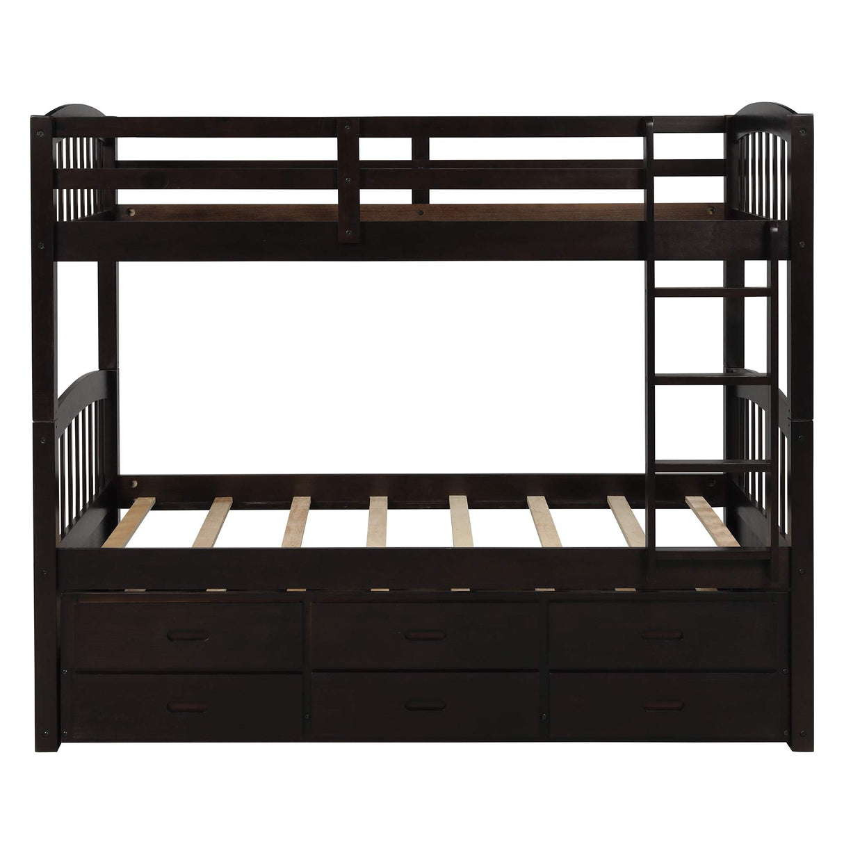 Harper & Bright Designs Twin Over Twin Bunk Bed with Ladder and Storage Drawers, Wood Bunk Bed with Safety Rail and Trundle for Kids Teens Adults, No Box Spring Required (Espresso) Harper & Bright Designs