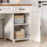 Farmhouse 61'' Executive Desk with 5 Drawers, Rustic Office Desk Computer Desk with Charging Station, File Drawers and Storage Cabinet, Wood Workstation for Study and Home Office,(Unique White) Vabches