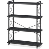 HCHQHS Bookshelf, 4-Tier Industrial Bookcase, Black Open Book Shelf, Freestanding Tall Bookshelves with Metal Frame HCHQHS