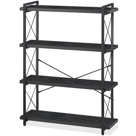 HCHQHS Bookshelf, 4-Tier Industrial Bookcase, Black Open Book Shelf, Freestanding Tall Bookshelves with Metal Frame HCHQHS