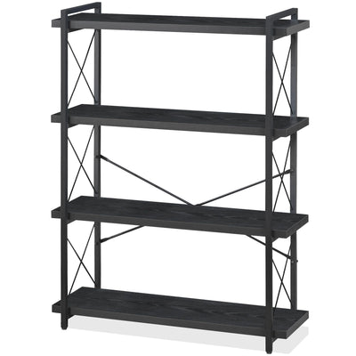 HCHQHS Bookshelf, 4-Tier Industrial Bookcase, Black Open Book Shelf, Freestanding Tall Bookshelves with Metal Frame