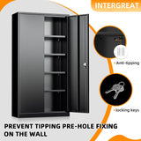 INTERGREAT Metal Storage Cabinet with 2 Doors and 4 Adjustable Shelves, Garage Storage Cabinet, Tall Steel Cabinet Locking Cabinet for Office,Home, Garage, Gym, School (Black) INTERGREAT