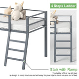 Lutown-Teen Low Metal Twin Loft Bed with Ladder and Guardrail for Kids or Teens, Space Saving Loft Bed Twin Size for Small Bedroom, Grey Lutown-Teen