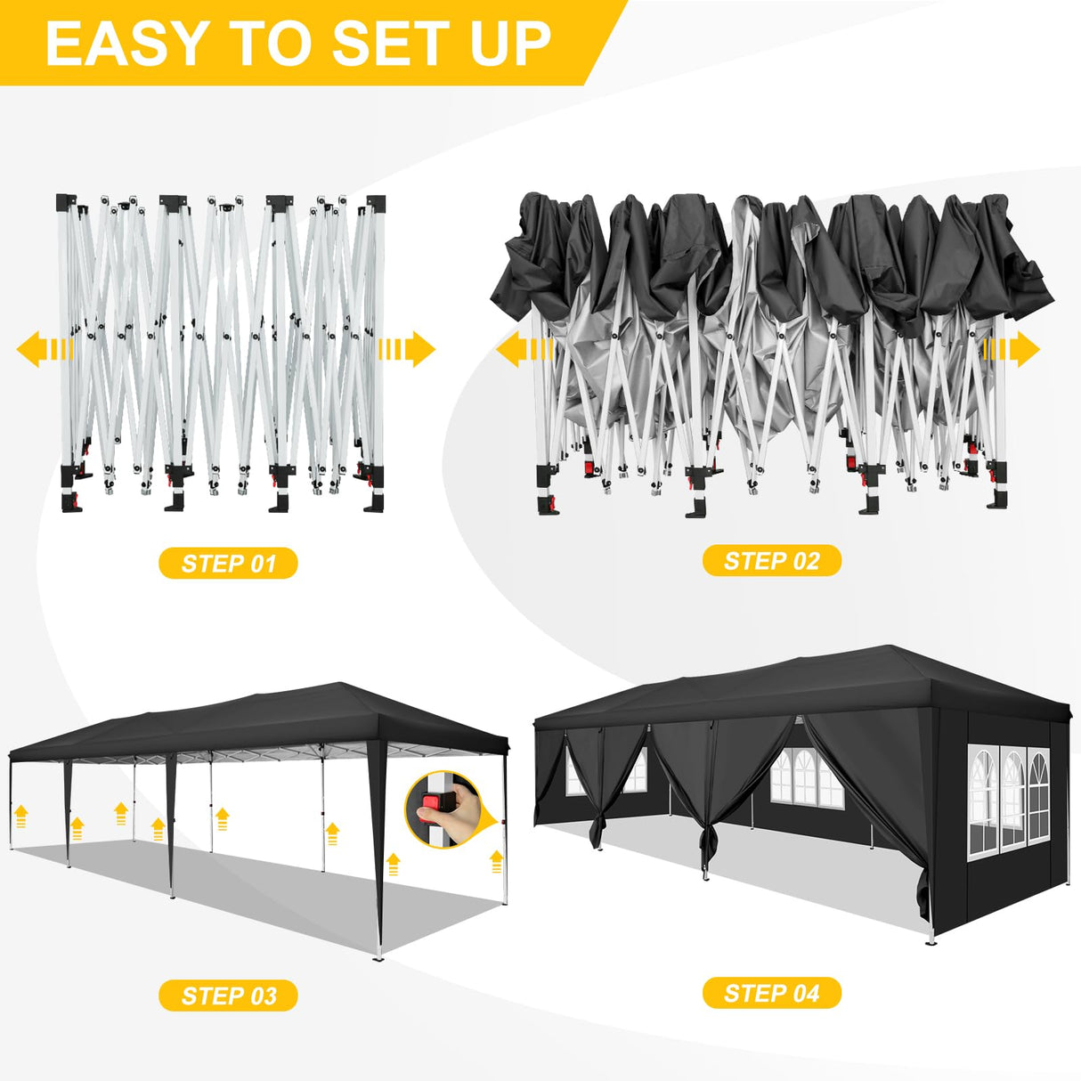 COBIZI 10x30 Pop Up Canopy Tent with 8 Sidewalls Tents for Parties Waterproof Camping Canopy Ez Up Party Tent Outdoor Portable Gazebo for Backyard Commercial Event Tent with sandbags, Black COBIZI