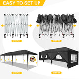 COBIZI 10x30 Pop Up Canopy Tent with 8 Sidewalls Tents for Parties Waterproof Camping Canopy Ez Up Party Tent Outdoor Portable Gazebo for Backyard Commercial Event Tent with sandbags, Black COBIZI