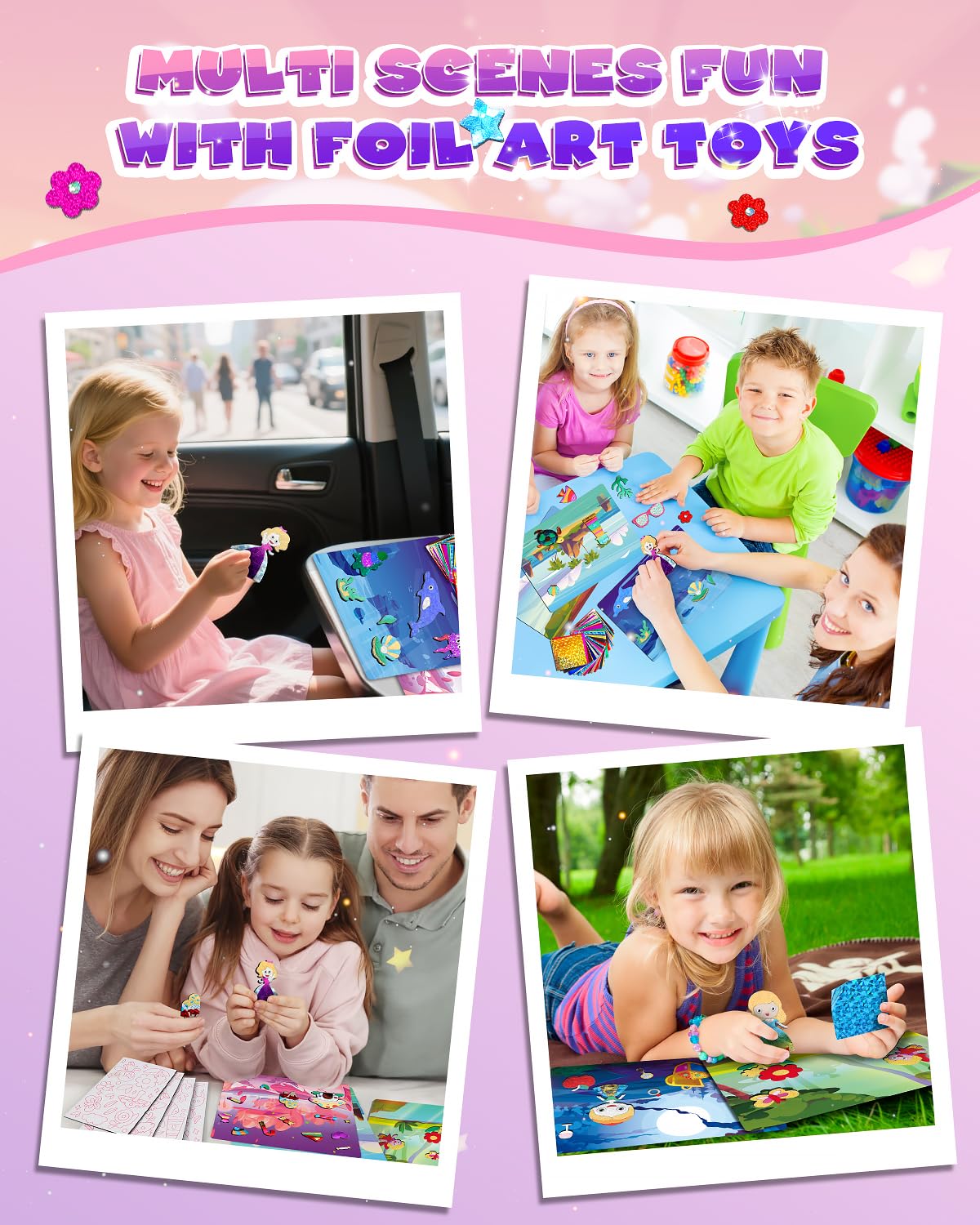 Foil Art Fun Kit for Kids - DIY Toy Unicorn Princess Foil Art Craft Activity for Kids, Foam Stickers Fun Craft Kits & Supplies, Creative Christmas Birthday Gifts Travel Toys for 4 and Up Arts & Crafts Baobrava