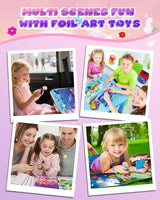 Foil Art Fun Kit for Kids - DIY Toy Unicorn Princess Foil Art Craft Activity for Kids, Foam Stickers Fun Craft Kits & Supplies, Creative Christmas Birthday Gifts Travel Toys for 4 and Up Arts & Crafts Baobrava