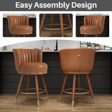 SeekFancy 24" Swivel Bar Stools Set of 2, Counter Height Bar Stools with Back, Leather Swivel Counter Stool with Wood Legs, Upholstered Pub Stools Brown Bar Chairs for Kitchen Island, 300lbs SeekFancy