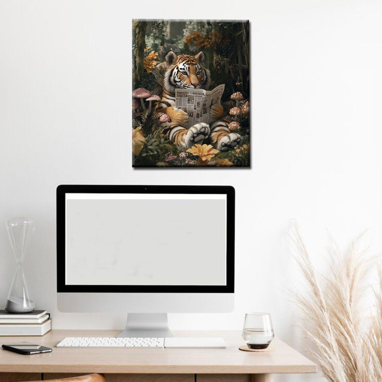 Jungle Animals DIY Paint by Numbers for Adults Tiger Reading Newspapers Digital Oil Painting Forest Kits on Canvas Acrylic Paint DIY Acrylic Paintwork Home Decor Gift 16x20 Inch (Frameless) Aihonmin