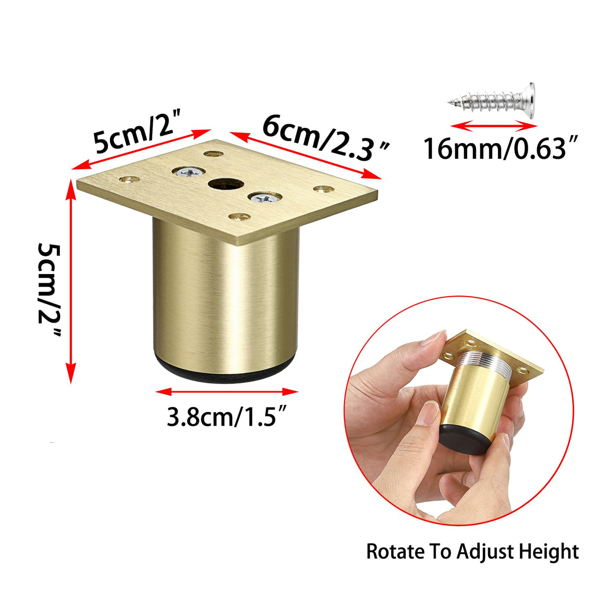 Sumnacon 4PCS Aluminium Alloy Furniture Legs - Round Adjustable Sofa Legs Furniture Cabinet Legs, 2 Inch Funiture Feet for Cabinet Desk Table Chair Sofa Bed, Gold Sumnacon