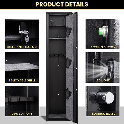 Omethey 4-5 Gun Safe, Gun safes for Home Rifle and Pistols, Quick Access Rifle Safes for Shotguns, Gun Cabinets with Adjustable Racks, Large Space Storage Gun Cabinet