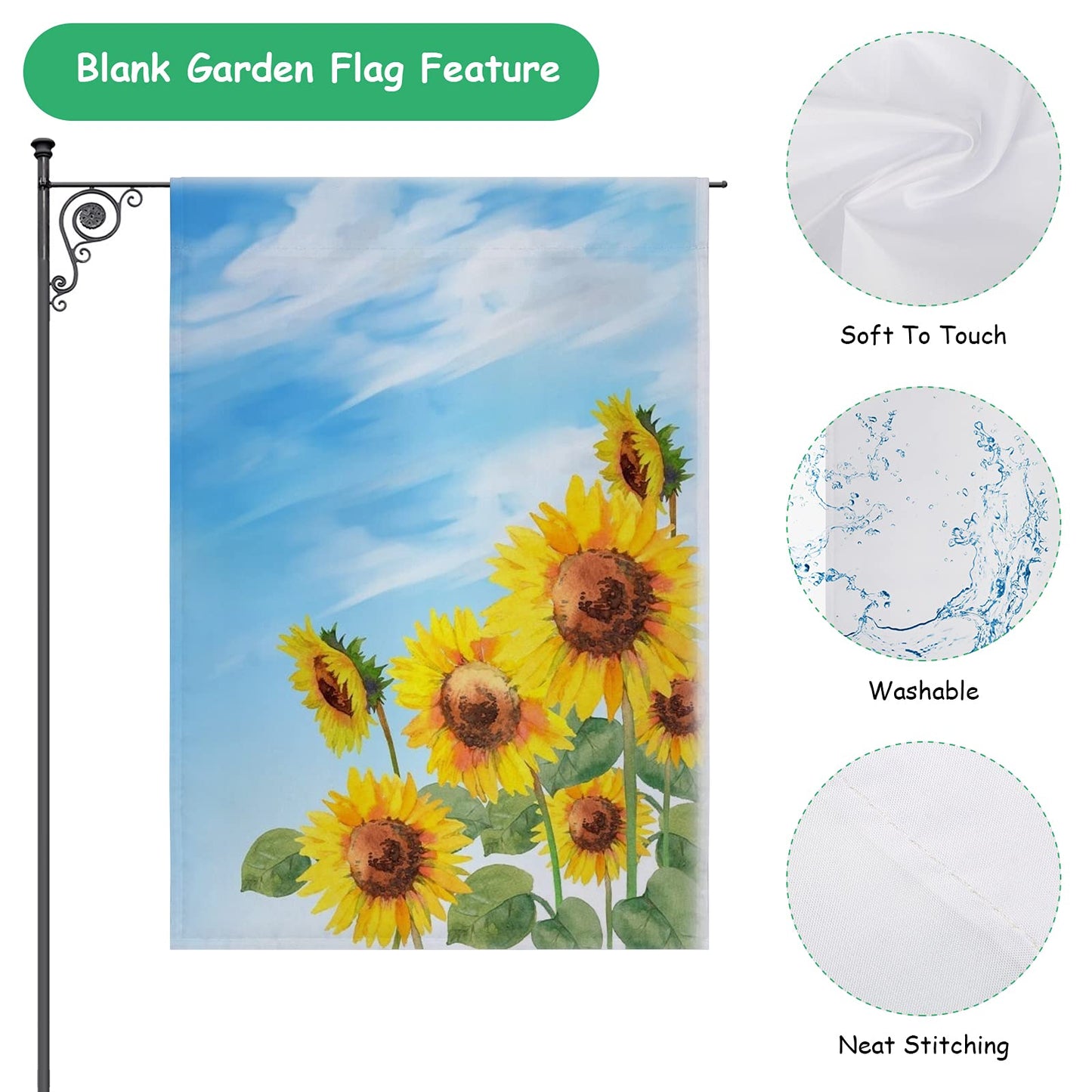 Anglecai 6Pcs Blank Garden Flags, Polyester, White-6P, Holiday, 12x18 inch, DIY Lawn Garden Flags for Embroidery Yard Home Decoration