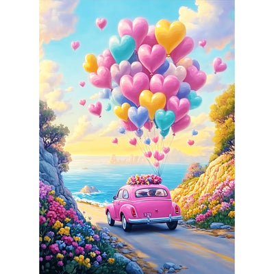 MAXBYE Colorful Balloons Diamond Paintings Kits for Adults, Seaside Cars Round Full Drill Diamond Painting Kits for Beginners, DIY 5D Diamond Paintings Arts for Home Wall Decor Gift, 12x16in