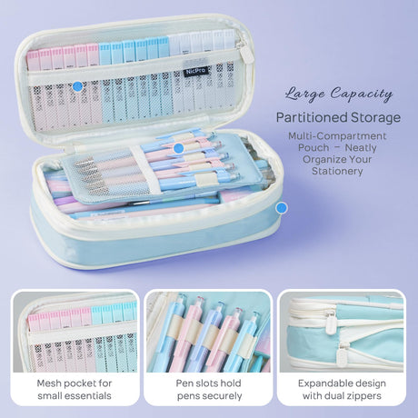 Nicpro 45PCS Aesthetic School Supplies with Pencil Case, Mechanical Pencils 0.5mm, 0.7mm, 0.9mm & 2.0mm with 498 PCS Refills, Cute Mechanical Pencil Set for Writing, Drawing & Drafting (Blue) Nicpro