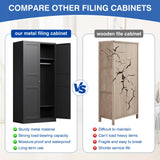 BYNSOE Metal Armoire Wardrobe Closet with 2 Doors 72'' Wardrobe Cabinet with Hanging Rail Metal Closet with Adjustable Shelves for Bedroom Require Assembly (Black, 72inch) BYNSOE