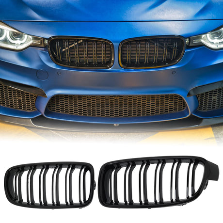 BILLDIO F30 Grille - Front Kidney Grille Double Slats Glossy Black Compatible with 2012-2018 BMW 3 series F30 F31 320i 328i 328d 330e 330i 335i 340i 328i,BMW F30 Black Kidney Grille BILLDIO