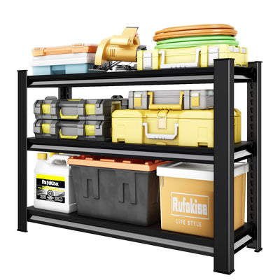 Rufokisa 40" W Garage Shelving Heavy Duty，1500LBS Loads Adjustable Garage Storage Shelves,3-Tier Metal Storage Racks and Shelving Units, Utility Rack Shelves,40”W x 18”D x 36”H,Black