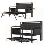 Daybed with Trundle and LED Light, Heavy Duty Metal Twin Bed Frame with Upholstered Storage Headboard & Charging Station, Day Bed Pop Up Trundle Bed Twin for Living Room,Bedroom and Guest Room (Black) Jocoevol