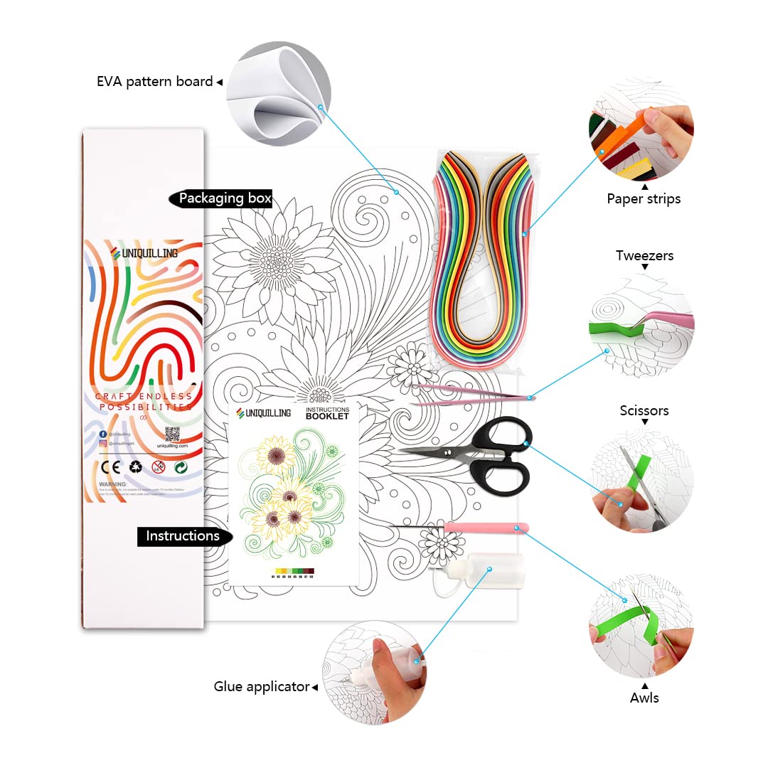 Uniquilling Quilling Paper Quilling Kit for Adults Beginner Handmade for DIY Paper Filigree Painting Kits, 16 * 20in Sunflower, Best Gift for Kids Family Friends, Home Room Wall Art Decor (Basic) Uniquilling