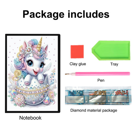 JISHSHAY Diamond Art Notebook Journal Diamond Painting Note Book Gem Art Sketchbook Gem Painting Diary Mosaic Kits for Adults Blank Notebook with Special Shaped 14.5×21cm/5.7×8.26in Unicorn JISHSHAY